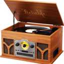 10-in-1 Record Player with Built-in Speakers Wireless Playback, CD & Cassette Player, USB Player, AM/FM Radio, 3 Speeds Turntable Vinyl Record Player Mahogany