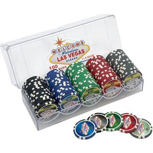 100 Piece Las Vegas Design Poker Chips in Clear Plastic Tray