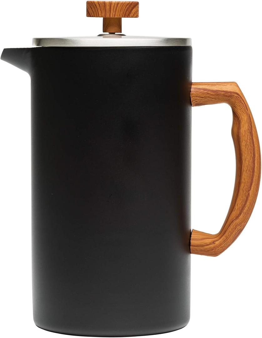 Primula Grant French Press Coffee Tea Maker Insulated Stainless Steel Double Wall Vacuum Sealed, Filtration with No Grounds, 8 Cup, Matte Black