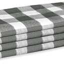 Napkins 100% Cotton Set of 4 Decorative Cloth Napkin Gingham Buffalo Check Plaid Washable Dinner Napkins for Holiday, Dinner, Wedding, Baby Shower & Dining - Grey White (18X18)