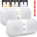 CT CAPETRONIX RV Lights Interior 1700LM, 3 Color TEM Camper Lights, Dimmable 12v Volt Led Lights Fixture, Ceiling Dome Light w Switch for Camper/Car/Trailer/Boat (Warm Cool Natural White) 2Pack