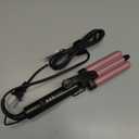 Farery Mini 3 Barrel Hair Waver - Portable Beach Wave Curling Iron for Short Hair, 1/2 Inch Ceramic Crimper with 3 Temp Settings & 30s Fast Heating, Dual Voltage Travel Hair Waver for Women, Pink