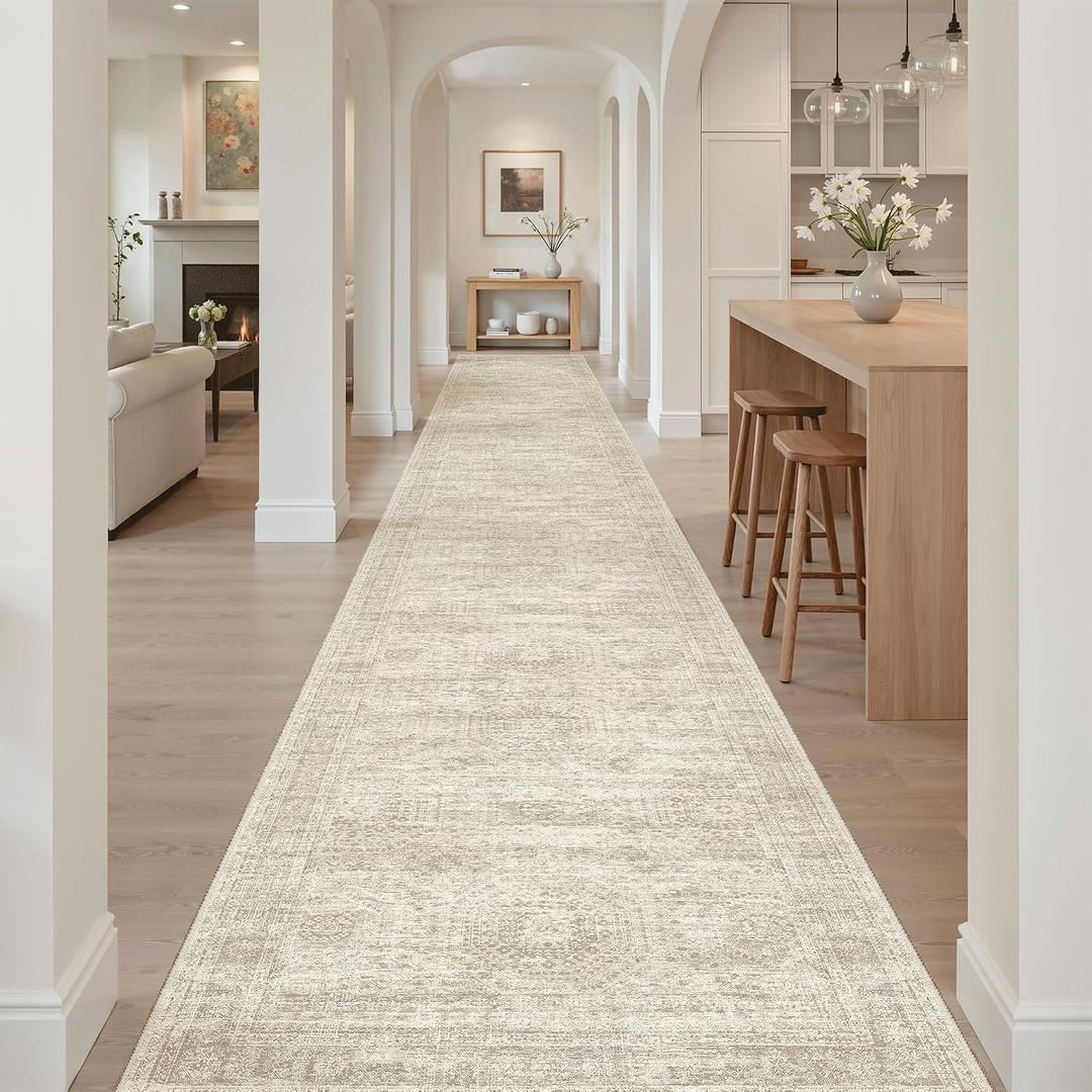 Soalmost Washable 3x20 Hallway Runner Rug Non-Slip Kitchen Entry Rugs Beige