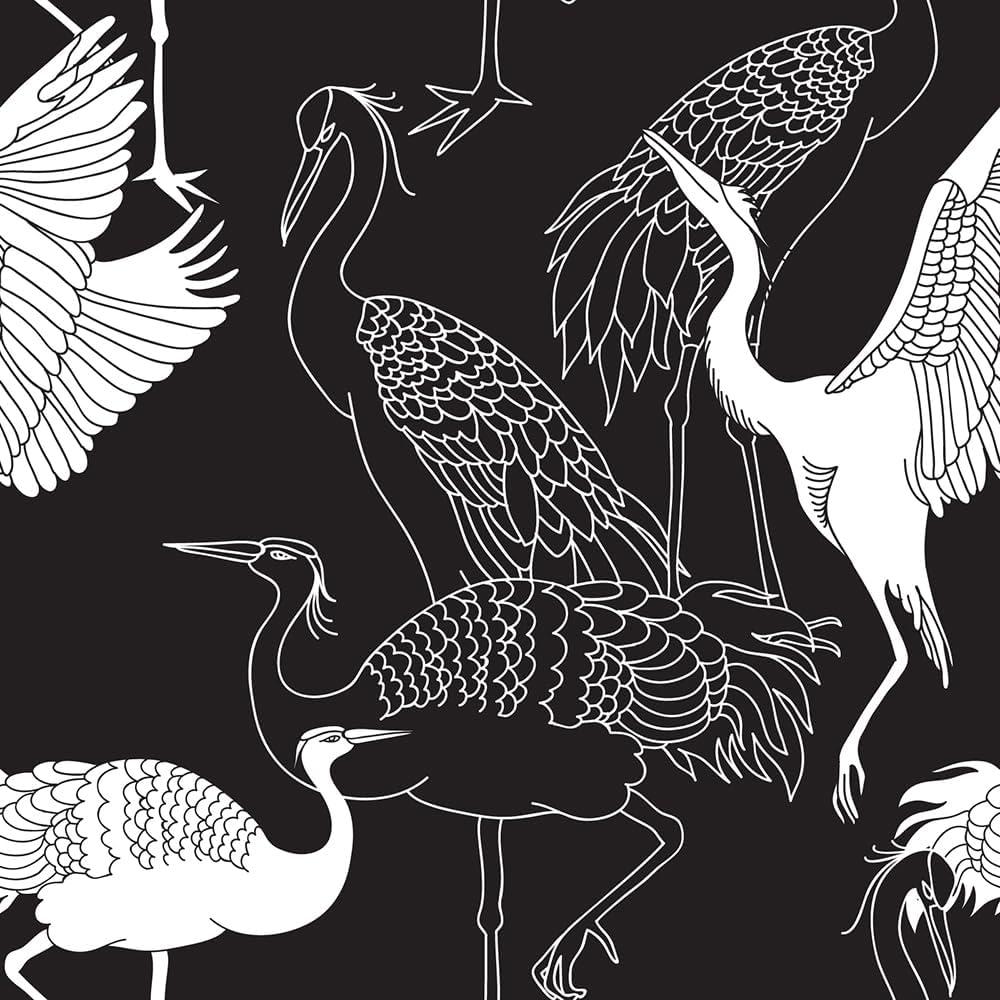 Modern Black and White Crane Bird Animal Peel and Stick Wallpaper Easy Peel Off Stick on Adhesive Waterproof Wall Paper for Renter
