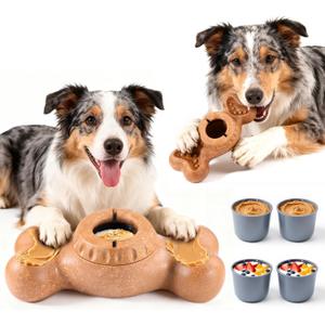 Freeze Bone for Dogs - Frozen Treat Chew Dog Toy for Aggressive Chewers to Keep Them Busy, Ice Cream Holder Freezebone with Mold Cups, Fillable Cognitive Licking Toy (Coffee)