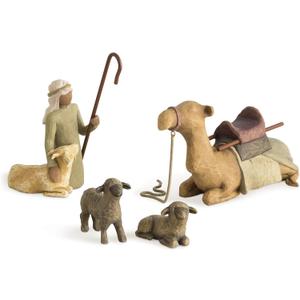 Willow Tree Shepherd and Stable Animals, Surrounding New Life with Love and Warmth, Build a Holiday Tradition with Classic Nativity Set, 4 Sculpted Hand-Painted Figures: Sheep, Camel, Shepherd, Goat