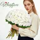 Waipfaru 50 Pcs White Roses Artificial Flowers Bulk, Real Touch Velvet Roses with Wrapping Paper, Fake Flowers for Wedding Centerpieces Bridal Bouquet Valentines Mothers Day Decor