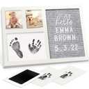 Baby Hand & Footprint Kit with Felt Letterboard, Inkless Ink Pad - Personalized New Mom Gifts for Baby Announcement, Cute Nursery Newborn Picture Frame,Ideal Dog Nose & Paw Print Kit(Alpine White)