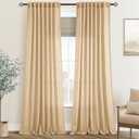 Tan Linen Curtains 84 inches Long for Living Room Back Tab Rustic Farmhouse Semi Sheer Light Filtering Window Curtain Dining Room Soft Thick Flax Linen Textured Drapes Kahki 52x84