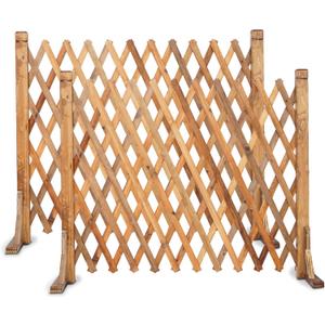 MYOYAY 2PCS Expandable Instant Fence Retractable Wooden Fence Wooden Pet Gate Freestanding Wood Plant Screen Fence Partition Wood Garden Trellis for Home Yard Garden Indoor Outdoor Decor (Brown)