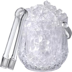 Operitacx Plastic Ice Bucket, Portable small Clear Ice Bucket with Tongs and Handle for Beer Beverages Wine Cooler Parties and Events, 4.72" L x 4.72" W x 5.11" H