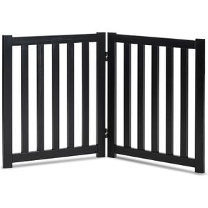 LZRS 2-Panel Wooden Free Standing Foldable Dog Gate Indoor  Solid Hardwood 24" High, Step-Over Safety Pet Gate for Doorways, Stairs & Small Spaces - Indoor Use, Black