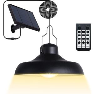 Solar Pendant Light Outdoor - Solar Shed Light Indoor 3000K 4500K 6500K with Remote Control Outdoor Lights,IP65 Waterproof Solar Indoor Lights for Garden,Chicken Coop,Gazebo,Barn