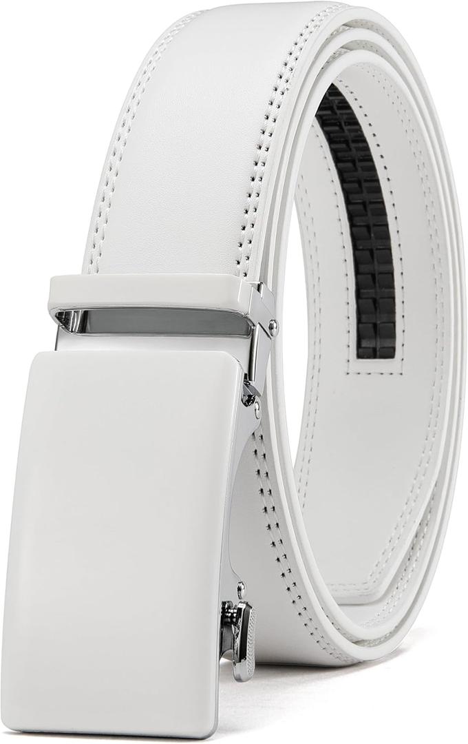CHAOREN Mens Belt - Mens Ratchet Belt Leather 1 3/8" for Dress Pant - Micro Adjustable Belt Fit Everywhere (Crisp White)