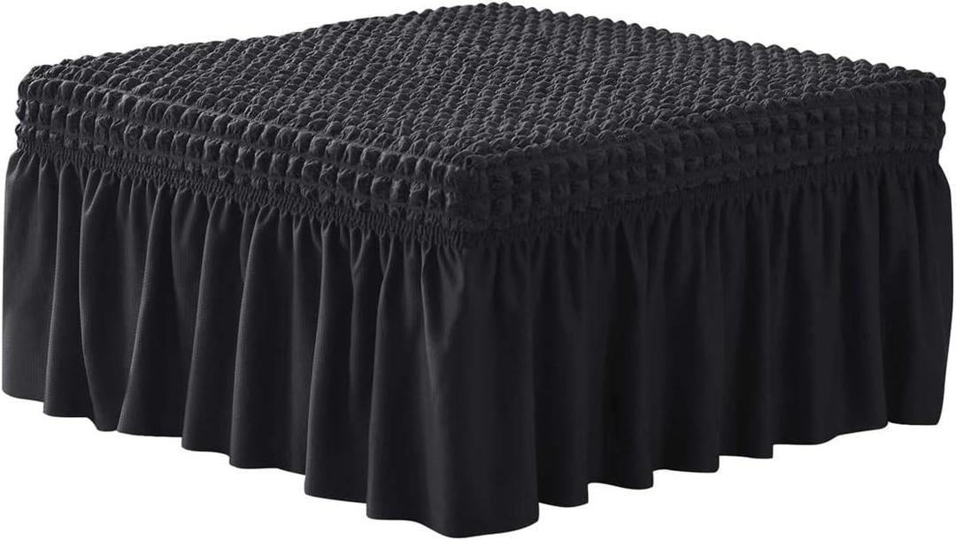3D Bubble Lattice Rectangle Ottoman Slipcover Polyester Footstool Protector Covers with Skirt Stretch Stool Covers for Living Room and Bedroom