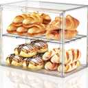 JOYZAN Pastry Display Case, 2 Tier Bread Box for Kitchen Countertop, Acrylic Bread Container with Magnetic Door, Large Bakery Display case for Breads & Muffins 15.3" L x 9.8" W x 11.4" H