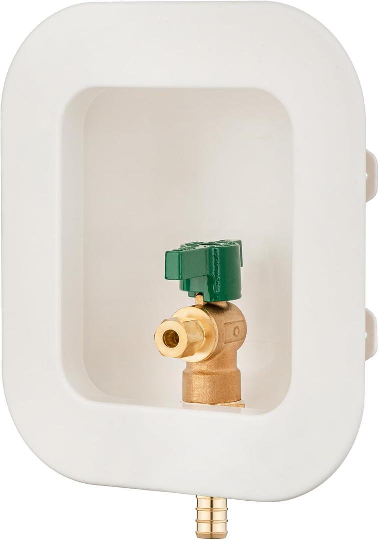 (1 Pack) Lidertik 1/2 inch Crimp PEX-B Pre-Assembled Ice Maker Outlet Box Valve 1/4 inch Recessed Refrigerator Water Line Wall Box with Shut Off Valve LI-ZBQH-520-LK