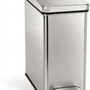 simplehuman 10 Liter / 2.6 Gallon Stainless Steel Bathroom Slim Profile Trash Can, Brushed Stainless Steel
