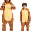 Cartoon Animal Sleepsuit, Cute Animal Lion Onesie Pajamas Sleepwear Cosplay Costume for Kids and Adults (4-6 Years)