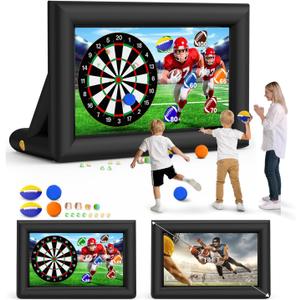 3-in-1 14FT Inflatable Projector Screen - Outdoor Movie Screen, Dart Board and Football Target with 120W Blower, Front/Rear Screen for Celebration & Outside Movie Night