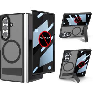for Samsung Galaxy Z Fold 7 Case, Adjustable Metal Stand, Compatible with Most of Magsafe Accessories, Privacy Screen Protector, Ultra Thin & Slim, Translucent Clear Back Magnetic 2025, Black