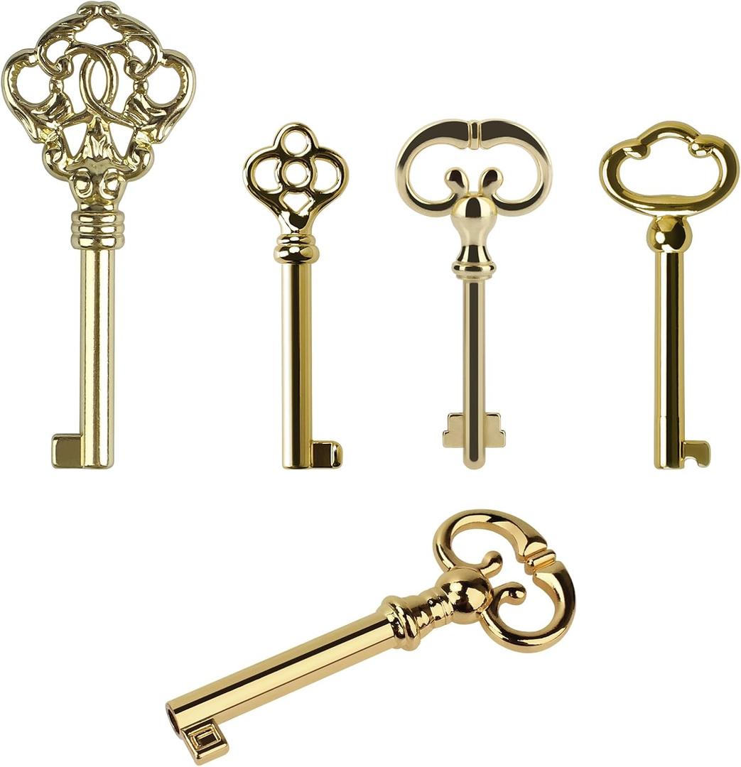 5-Key Skeleton Key Set,Universal Replacement Skeleton Keys Kit for Antique Dresser, Chinese Cabinet, Antique Furniture and Old Style Cabinets or Doors (5 pcs)