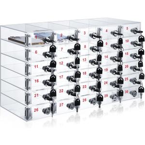 Layhit 30 Slots Cell Phone Locker Box for Classroom Clear Acrylic Cell Phone Storage Cabinet Bin with Door Locks for Classroom School Students Office Factory Employees