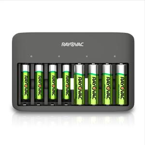 Rayovac USB Battery Charger, 8 Bay Charger for NiMH AA and AAA Rechargeable Batteries, Fast Charger for Batteries with Automatic Shut-Off (1 Count)