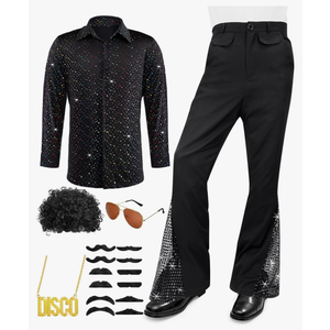 Mepase 70s Disco Boys Kids Outfit Costume Bell Bottom Pants Disco Shirts for Halloween Dress Up , 5-6years