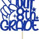 Calarjeta Out 8th Grade Cake Topper, 8th Grade Grad Cake Topper, Class of 2024 8th Graduation, Eighth Grade Graduation Party Decorations Blue Glitter