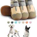 Hcpet Dog Boots Waterproof Dog Shoes for Medium Large Dogs, Anti-Slip Dog Booties Paw Protector for for Hot Pavement Winter Snow Hiking with Reflective Straps 4PCS, 3 (width 1.77 inch) for 31-38 lbs (Khaki)