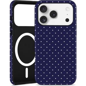 Jusy Compatible with MagSafe Polka Dot Case for iPhone 17 Pro Max, Cute Aesthetic Polka Dots Magnetic Phone Case, Soft TPU and Hard PC Protective Phone Cover for Women Girls (Matte) - Navy Blue