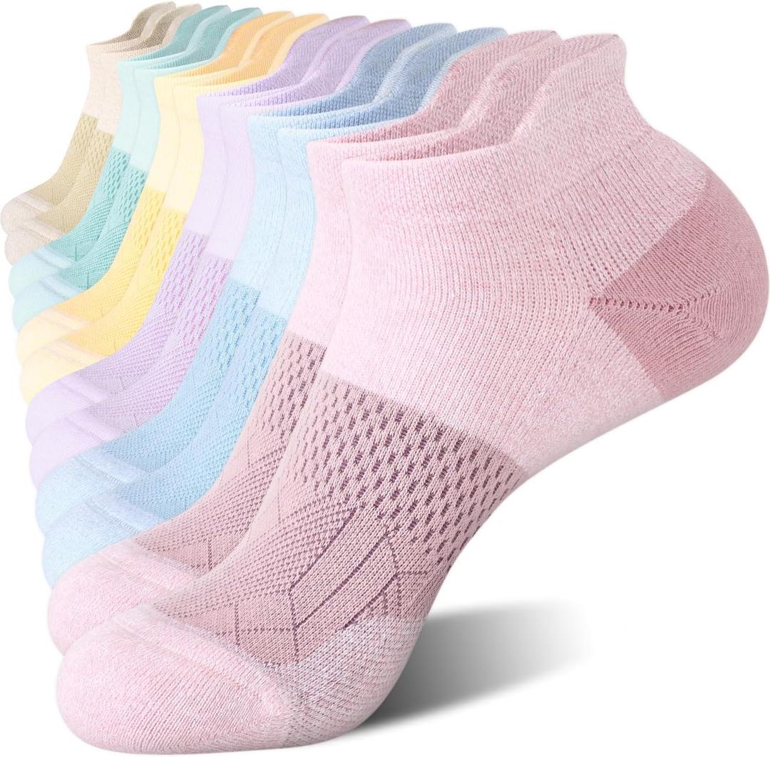 FITRELL 5-6 Pairs Ankle Running Socks for Women Athletic Cushioned Low Cut Tab Sports Socks (Medium)