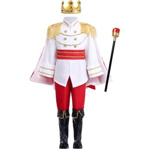AWIBMK Boys Prince Charming Costume - Kids Medieval Royal King Outfit for Halloween Cosplay Dress Up, 7-8 Years