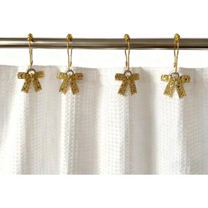 Gold Bow Knot Shower Curtain Hooks, 12PCS Rust Proof Shower Curtain Rings for Bathroom, Metal Decorative Shower Curtain Hangers Bathroom Accessories