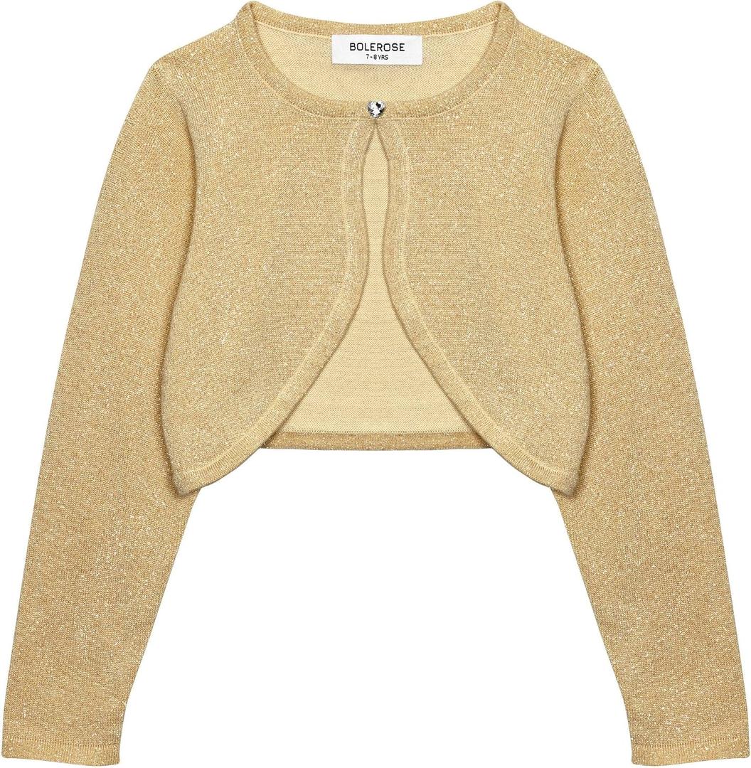 BOLEROSE Girls Sparkle Long Sleeve Bolero (Beige, S)