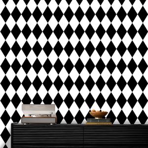 Amiya Black and White Diamond Peel and Stick Wallpaper Rhombus Geometric Vinyl Contact Paper for Laundry Room Kitchen Bathroom Modern Wall Paper 17.3"120"