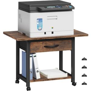 22"x15" Large Printer Stand with Storage Drawer, 2-Tier Under Desk Printer Table for Home Office, Printer Cart fit Fax Machine/3D Printer/Scanner(Brown)