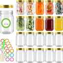 20 Pack 12 oz Mason Jars with Gold Lids, Regular Mouth Glass Canning Jars with Labels and Brusher for Storage, Canning & Preserving, Dishwasher & Microwave Safe