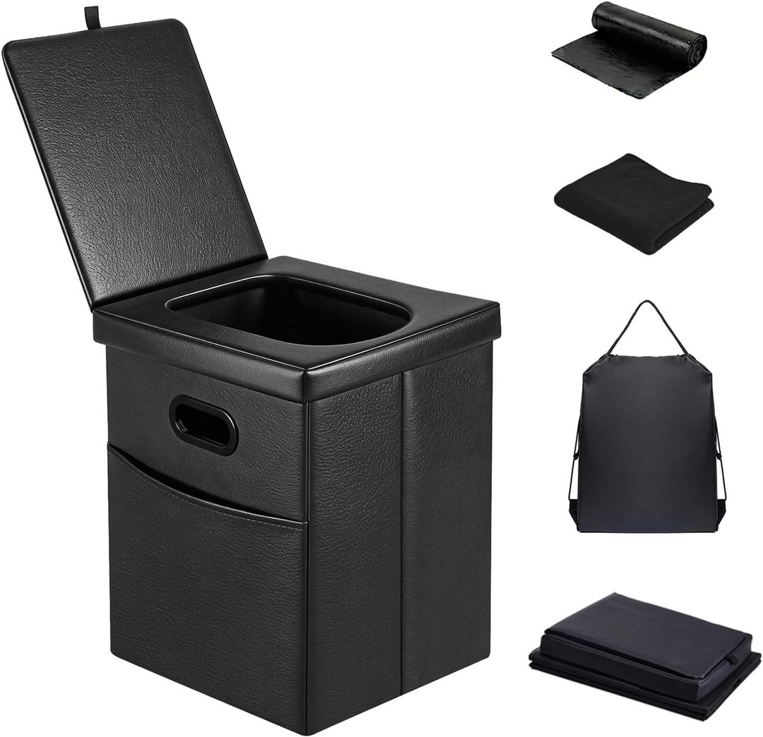 Panmout 16.5" XL Portable Toilet for Camping, Foldable Travel Toilet for Adults with Cushioned Seat, Heavy Duty 190lbs Capacity Commode for Car, Road Trip, Outdoor Emergency & Bedside Support