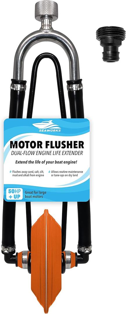 Steel Dual Feed Muff Style Heavy Duty Steel Boat Motor Flusher | Use for Antifreeze Winterization or Common Water Flush | 5/8 Inch Standard Garden Hose Connection