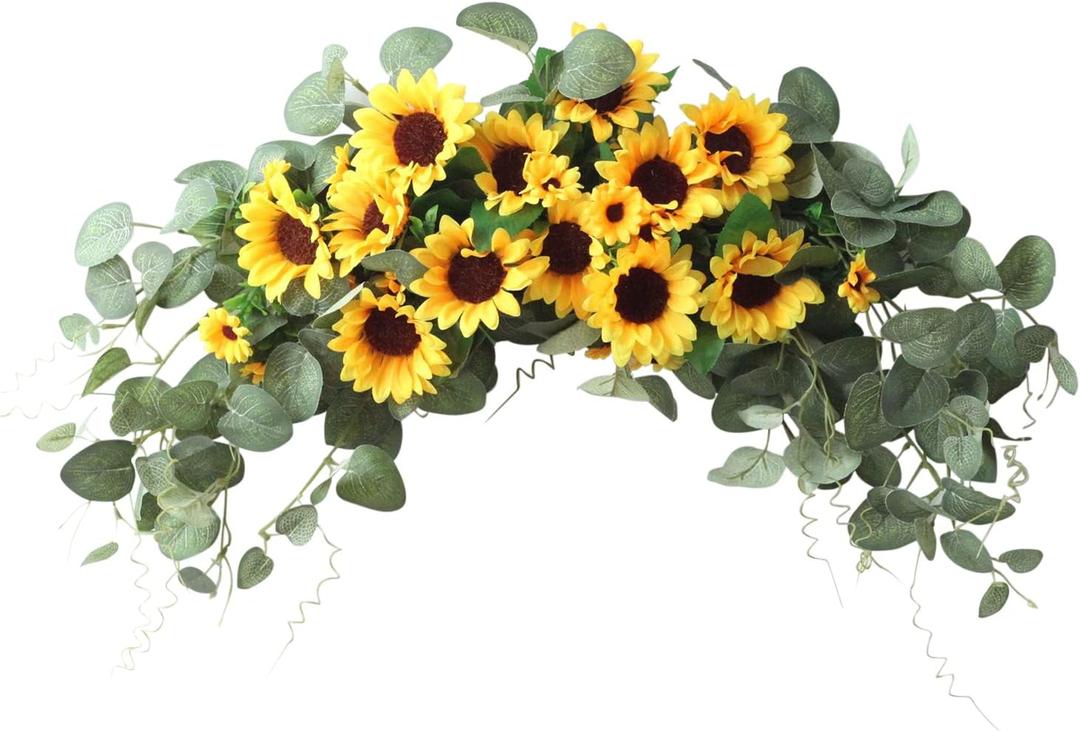 WYSRJ Artificial Sunflower Swag with Eucalyptus, 29.5 Inch Decorative Swag Floral with Sunflowers Wedding Arch Decor Fake Floral Wreath for Door Wedding Party Garden WYSRJ Artificial Sunflower Swag with Eucalyptus, 29.5 Inch Decorative Swag Floral with Sunflowers Wedding Arch Decor Fake Floral Wreath for Door Wedding Party Garden