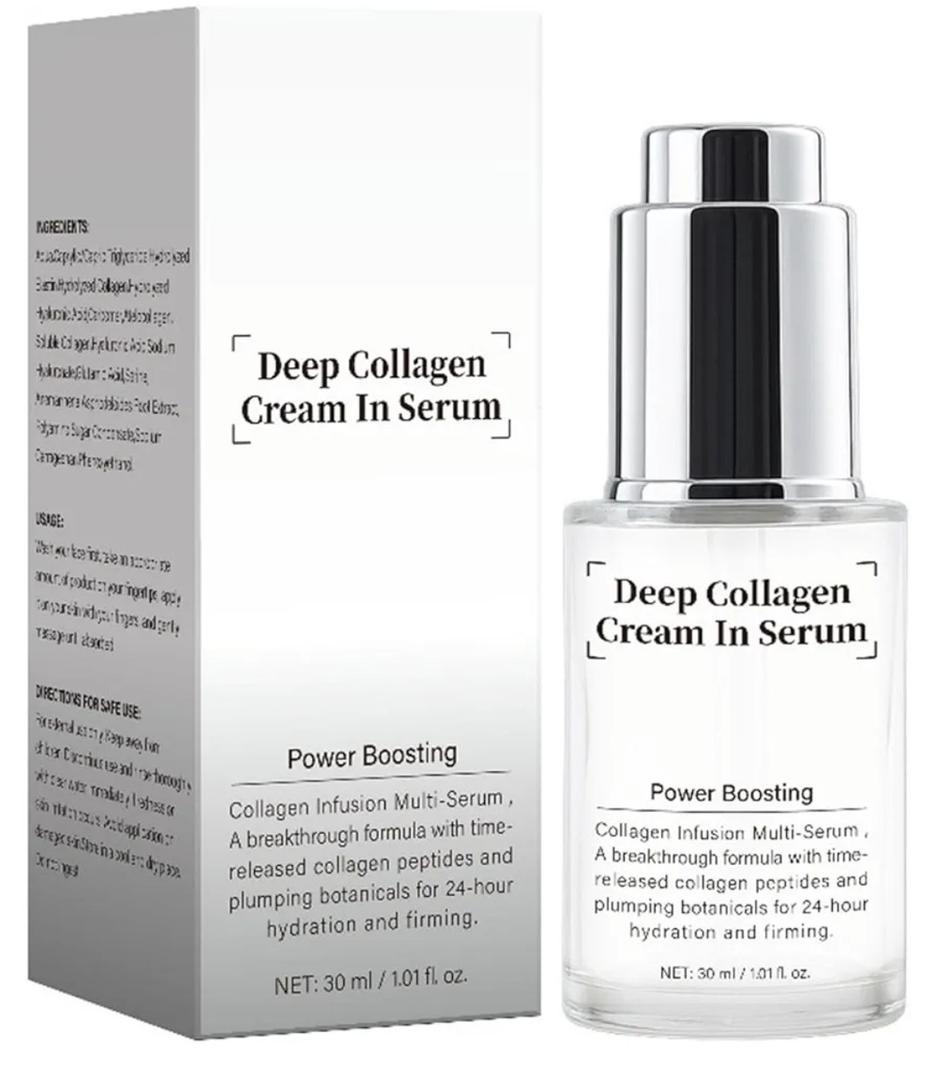 Deep Collagen Cream in Serum, Anti-Aging Facial Serum, Hydrates and Moisturizes, Reduces Dryness and Fine Lines, Lifts and Firms Skin, Improves Skin Elasticity, Korean Skincare, 1.01 fl.oz