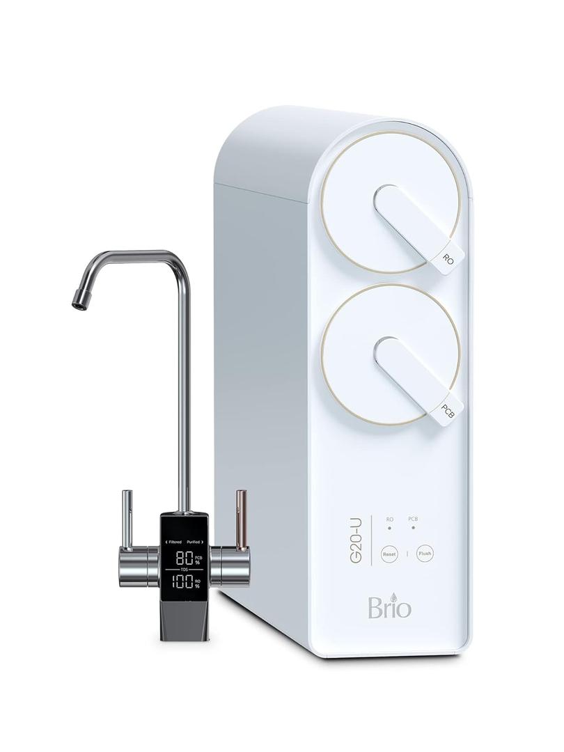 Brio Reverse Osmosis Water Filtration System, 700 GPD, 2:1 Pure to Drain, Tank-Less, Under Sink Faucet Mount (White)