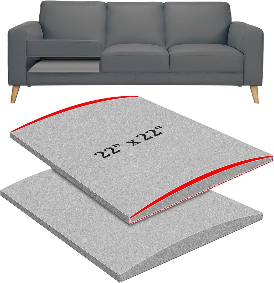 22" x 22" Couch Cushion Support for Sagging Seat, 2 PCS Large Size Insert Sofa Cushion Support Board for Better Lift, 45D High-Density Foam Couch Replacement for Furniture Seat Sagging Repair, Grey (Dark Gray-2pcs)