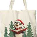 Dlzdn Christmas Penguin Tote Bag Winter Reusable Shopping Grocery Bag Beach Bag Birthday Gifts for Women Teacher