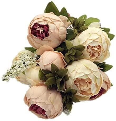HXSCOO Vintage Artificial Peony Silk Flowers Bouquets Floral Home Party Wedding Decoration (Color : Light Pink)