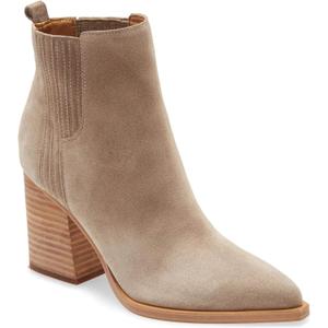 Imily Bela Womens Ankle Boots Pointed Toe Chunky Stacked Mid Heeled Faux Suede Leather Booties (6, Nude)