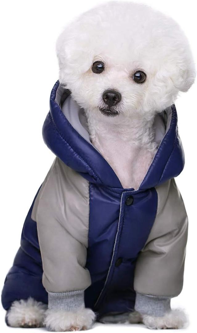 Winter Small Medium Dog Coat,Hooded Four-Legged Dog Jacket Cotton-Padded for Puppy Cat Doggie Pets Dog Clothes Apparel Clothing (Navy, Small)