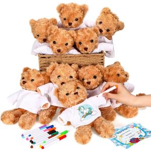 40 Pcs Make Your Own Stuffed Animal Bear Kit DIY 2026 Graduation Plush Gift 10 Pcs 9.84 Inches Rose Velvet Bear 10 White T Shirt 10 Set 12 Color Pen and Card for Graduates Party DIY Craft Gift(Brown)